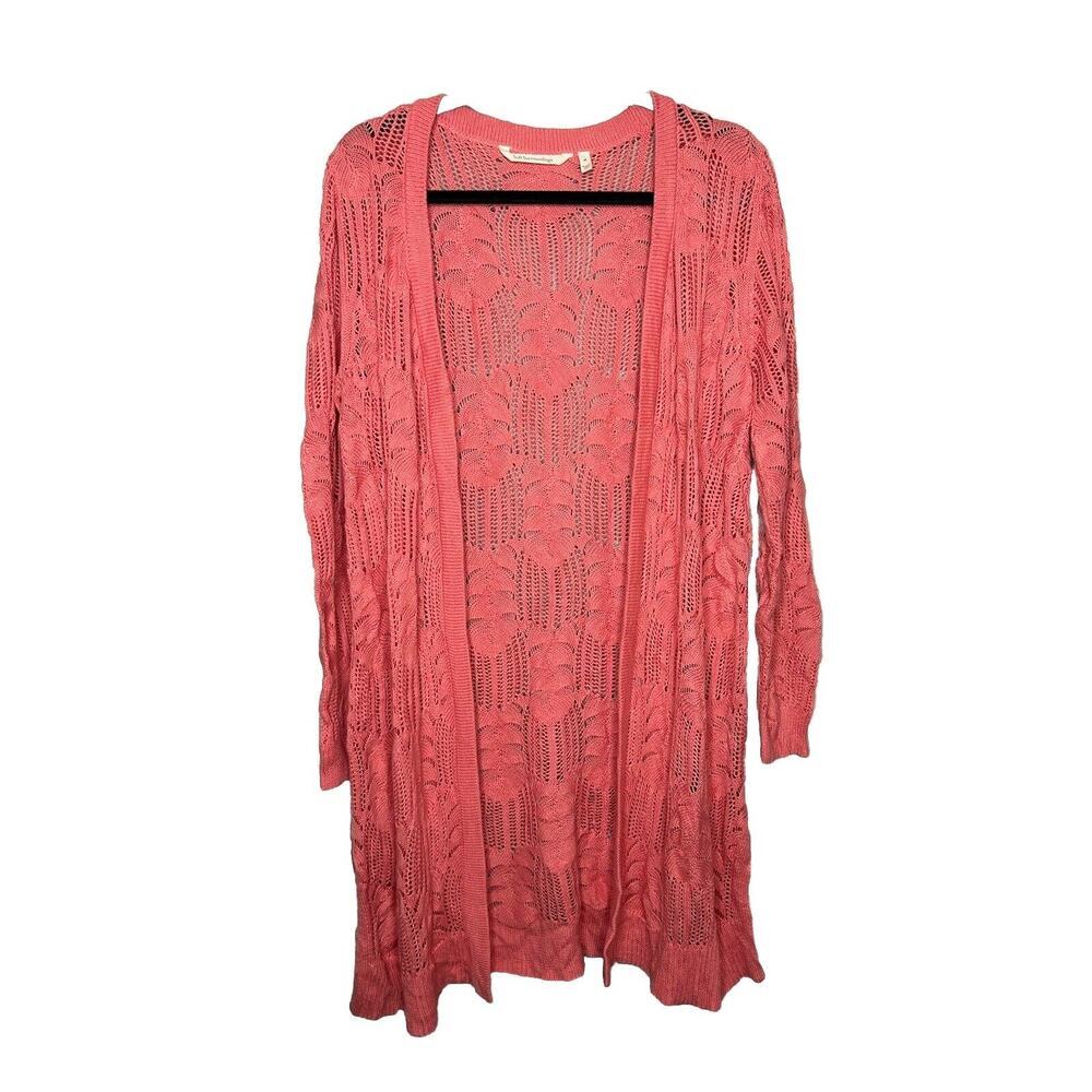 Soft Surroundings Women's Cotton Blend‎ Coral Open Knit Crochet Cardigan Medium